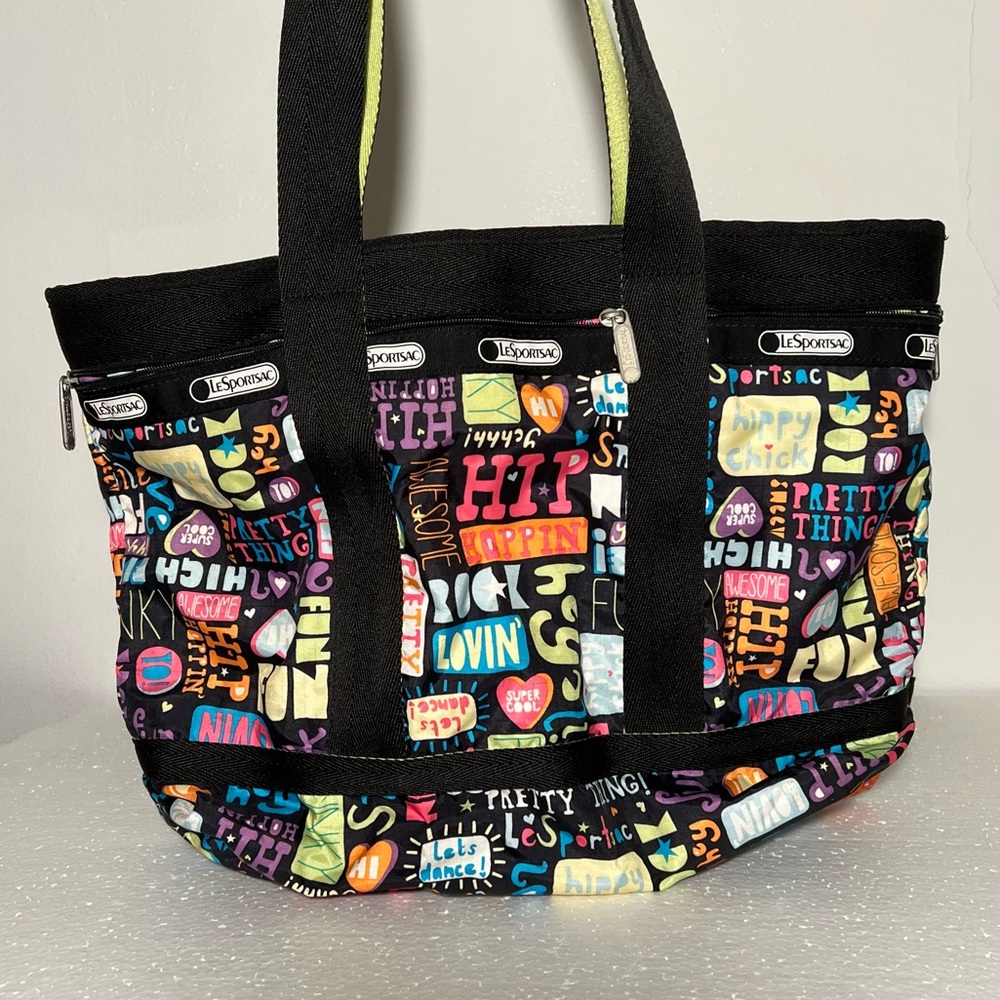 LeSportSac Classic Black Tote Bag with Graphics